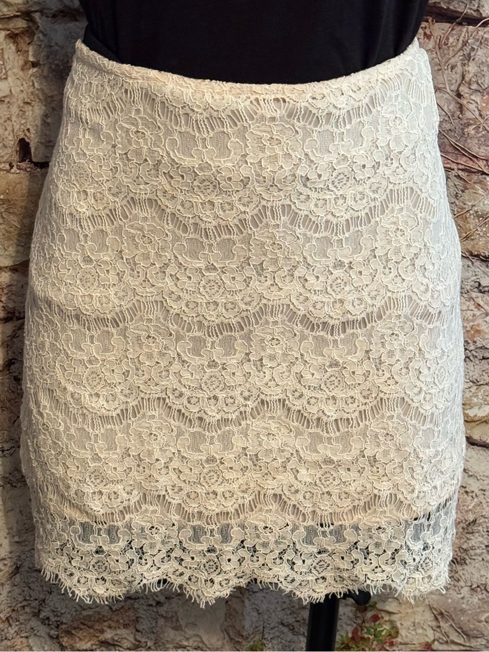 Elegant Lace Overlay Mini Skirt in Ivory